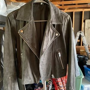 Topshop Grey suede moto jacket 6
